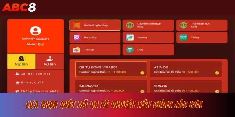 Lựa chọn quét mã QR để chuyển tiền chính xác hơn